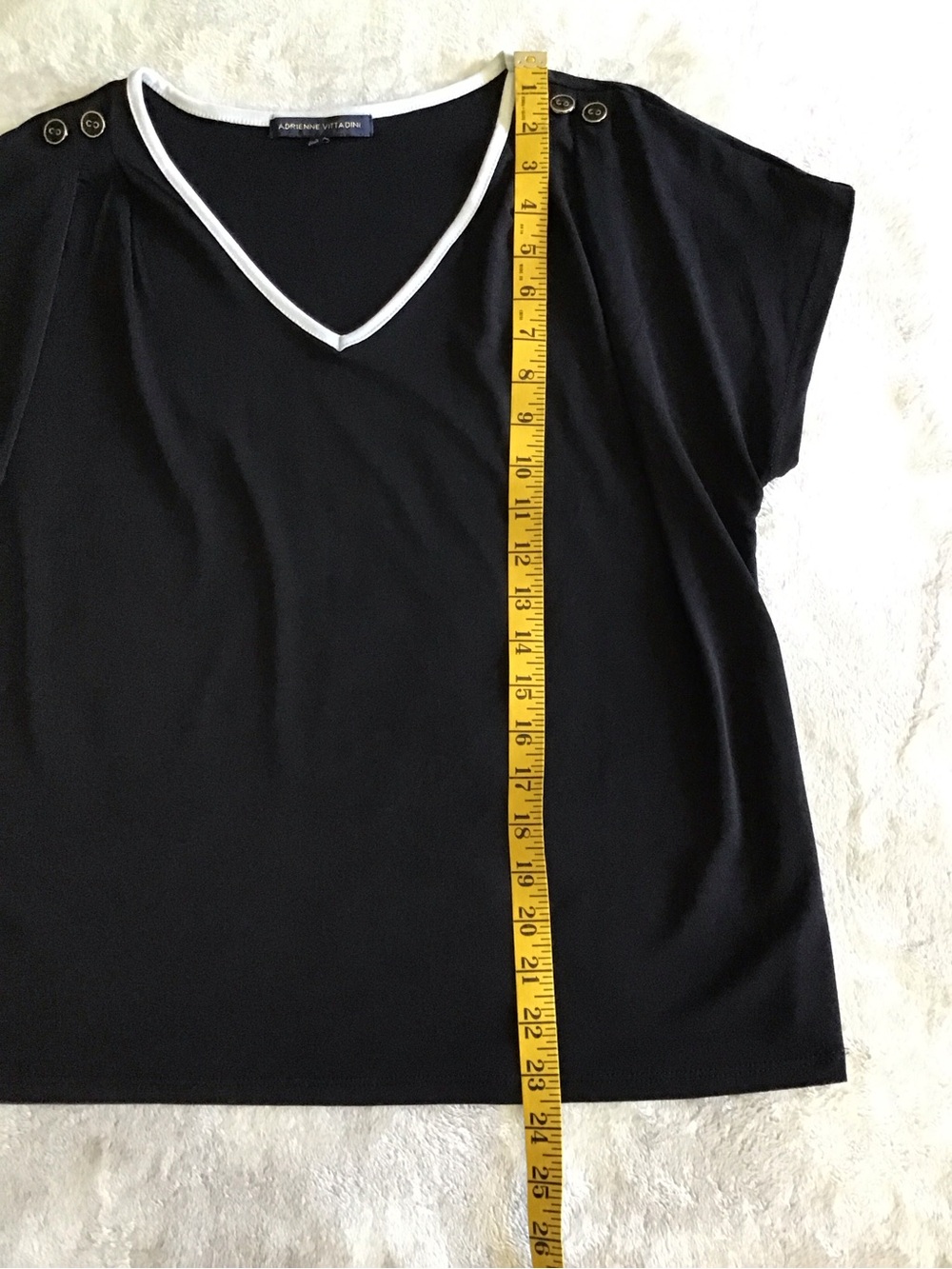 Adrienne Vittadini Black Short Sleeve V-Neck Top with White Trim - Picture 5 of 8